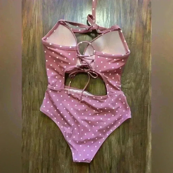 Shade and Shore Women’s Size 36 DD Pink and White Polka Dot Swimsuit Summer - Picture 2 of 7